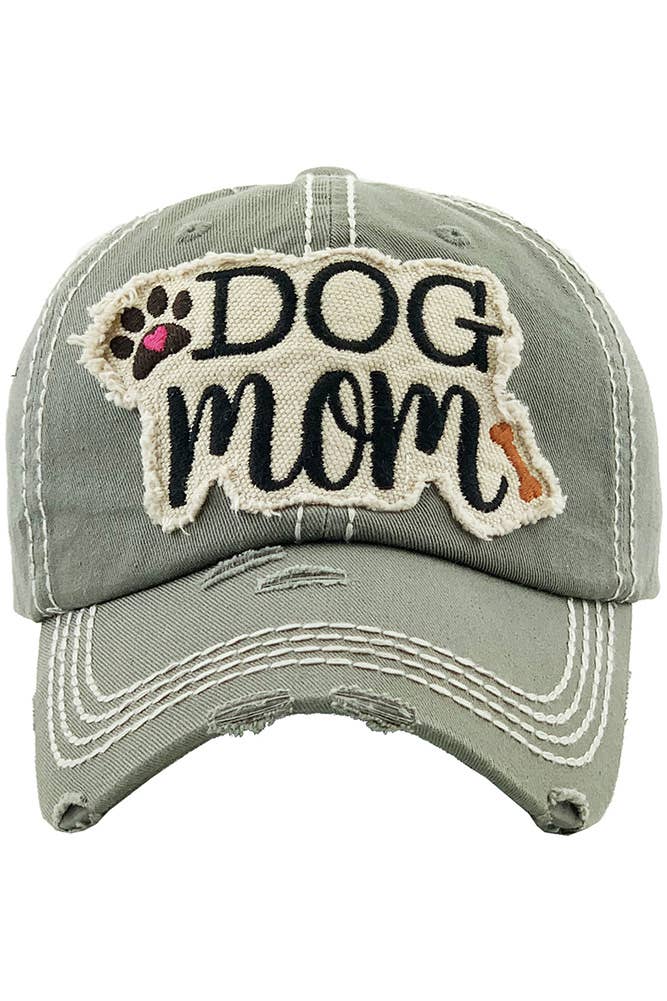 DOG MOM Patch Vintage Distressed Baseball Cap: Rose