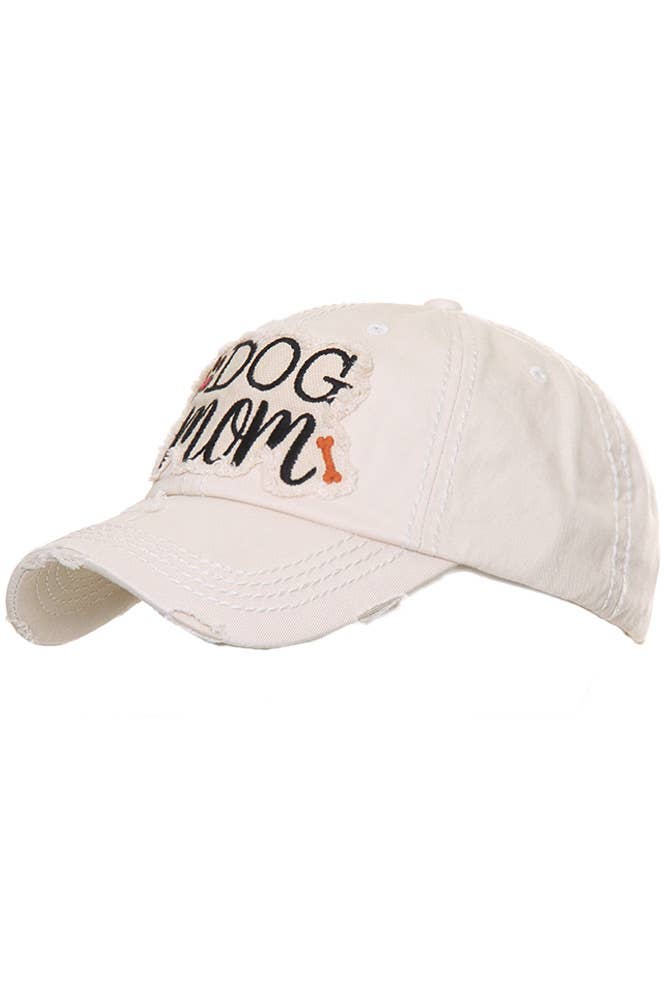DOG MOM Patch Vintage Distressed Baseball Cap: Rose