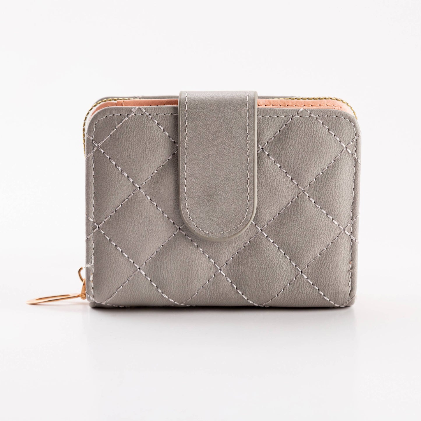 Diamond-Stitched Pattern Multi Slot  ID Window Wallet: Gray