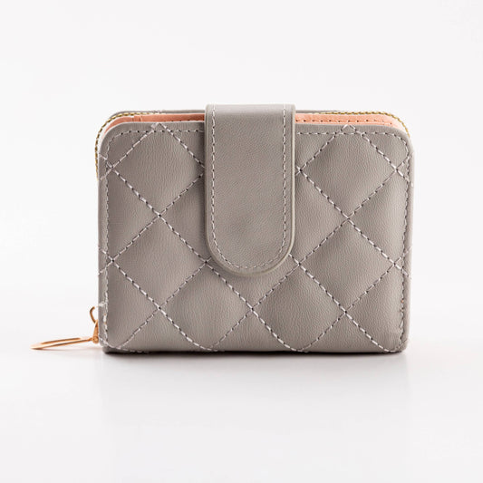 Diamond-Stitched Pattern Multi Slot  ID Window Wallet: Gray