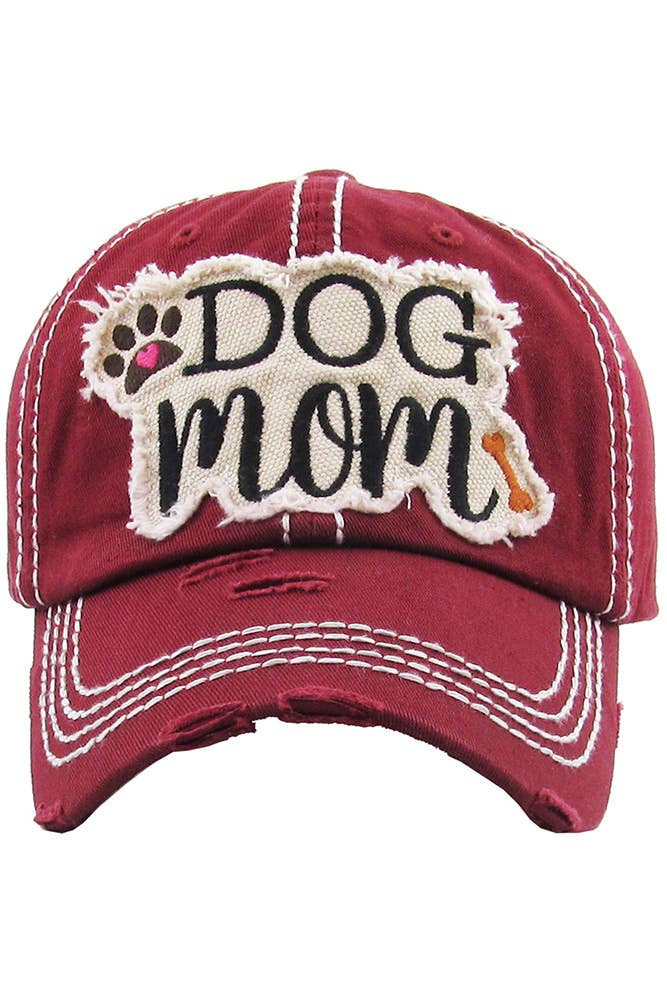 DOG MOM Patch Vintage Distressed Baseball Cap: Rose