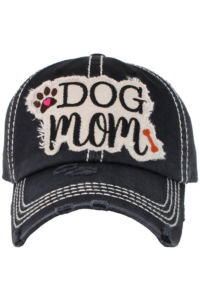 DOG MOM Patch Vintage Distressed Baseball Cap: Rose
