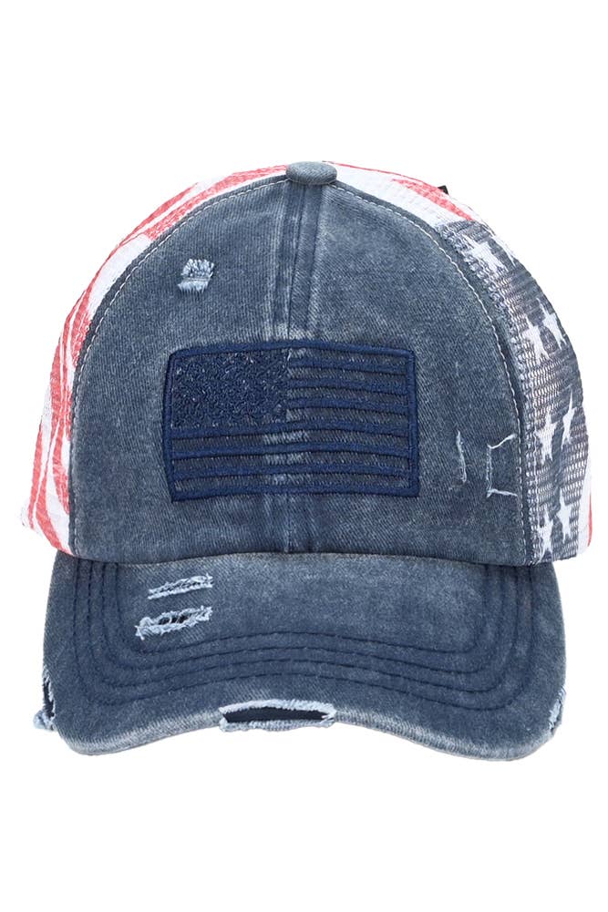 C.C American Flag Mesh Back Trucker Hat Pony Cap: Navy