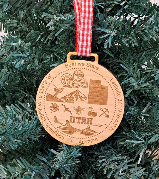 Utah Wood Christmas Ornament
