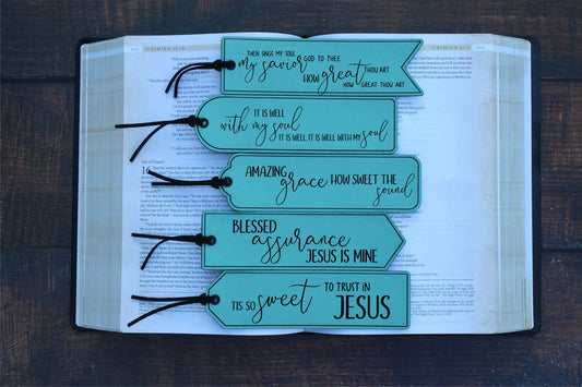 Faux Leather Bookmarks ~ Old Hymns: Teal